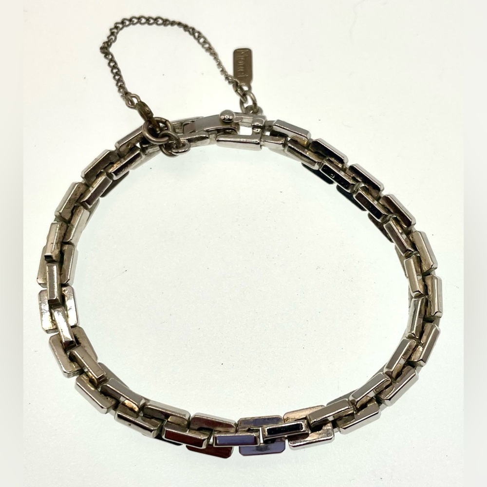 Vintage Monet Silver Tone Double Link Bracelet Signed Safety Chain